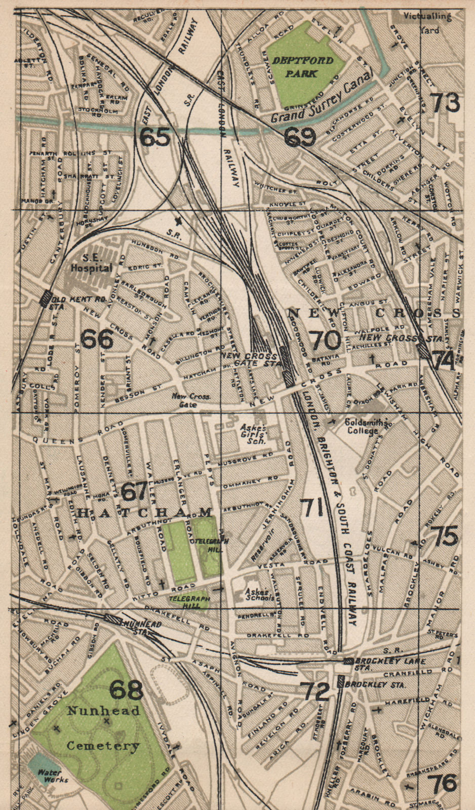LONDON SE. Nunhead Hatcham New Cross Gate Surrey Canal Brockley 1927 old map